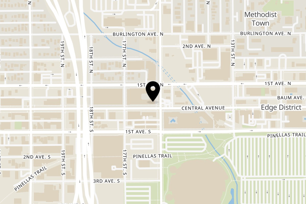 Map showing the location of Plate Sushi Grill on 1601 Central Ave in St. Petersburg